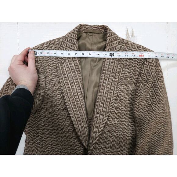 Harris Tweed Stanley Blacker Handwoven Herringbone Wool Blazer Brown Sport Coat - Picture 4 of 9